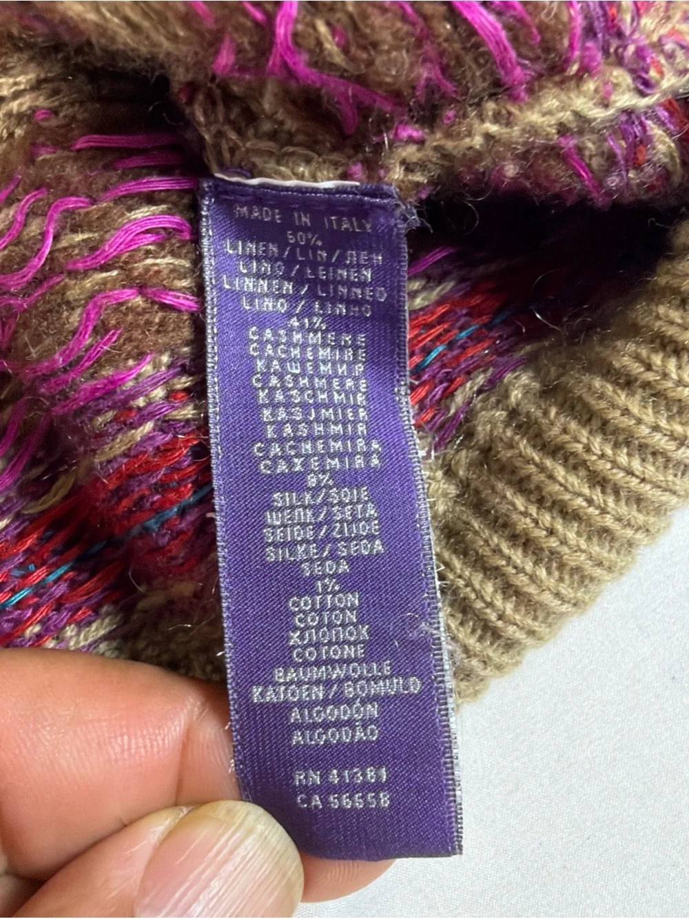 RALPH LAUREN Purple Label Womens Size XL Purple Cable Knit Linen Silk Sweater